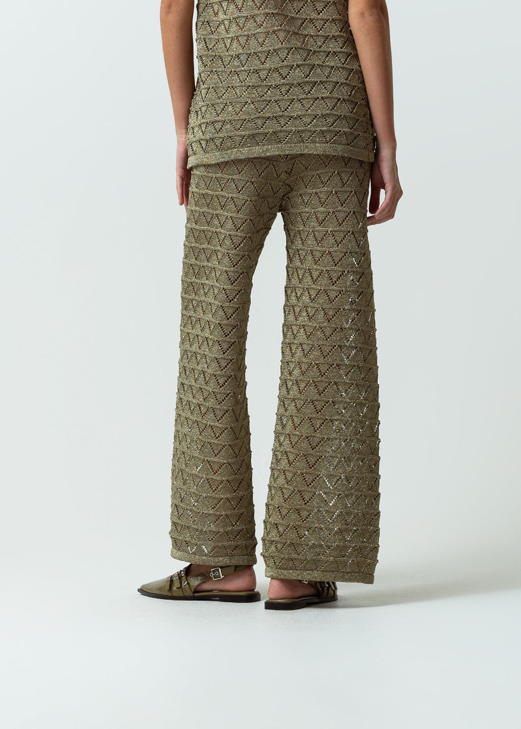 Pantalón tejido Palazzo tiro medio con efecto brillo - Verde 14_432G006_VER190515_7