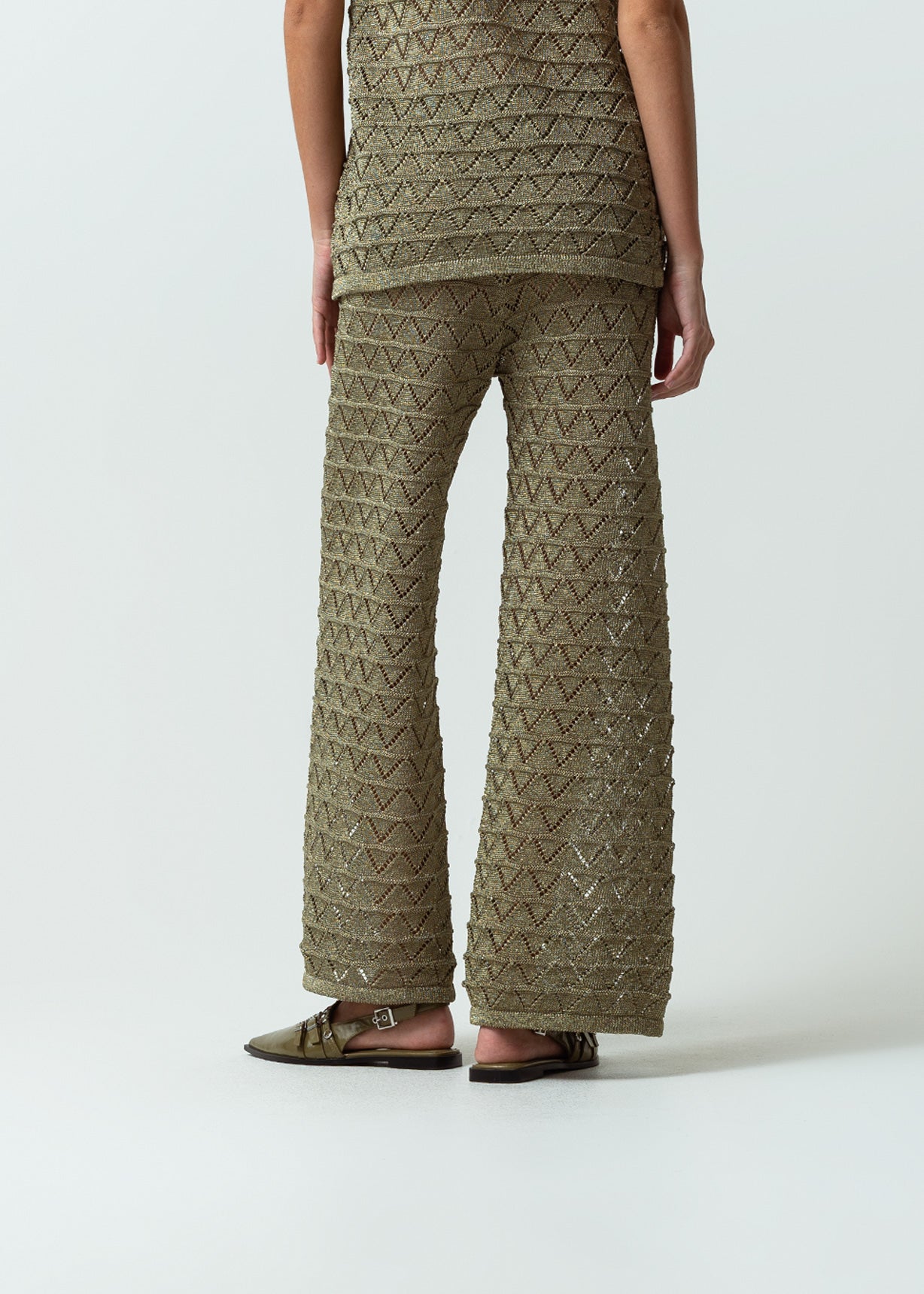 Pantalón tejido Palazzo tiro medio con efecto brillo - Verde 14_432G006_VER190515_7