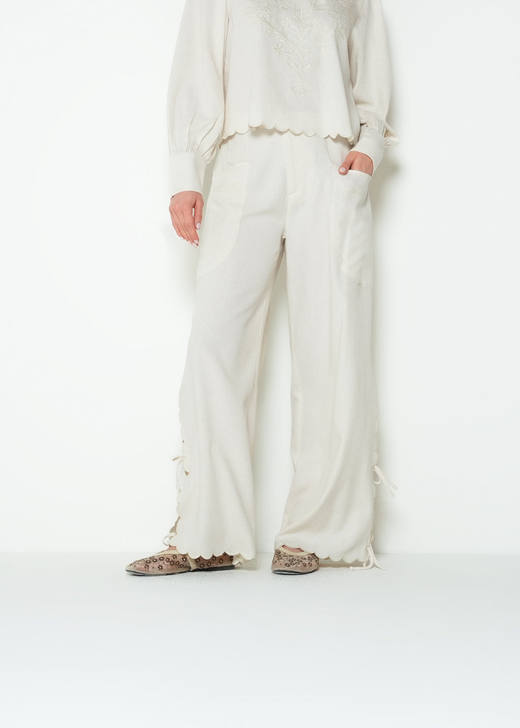 Pantalón wide leg tiro medio tipo lino - Crudo 14_433H322_CRU110605_0