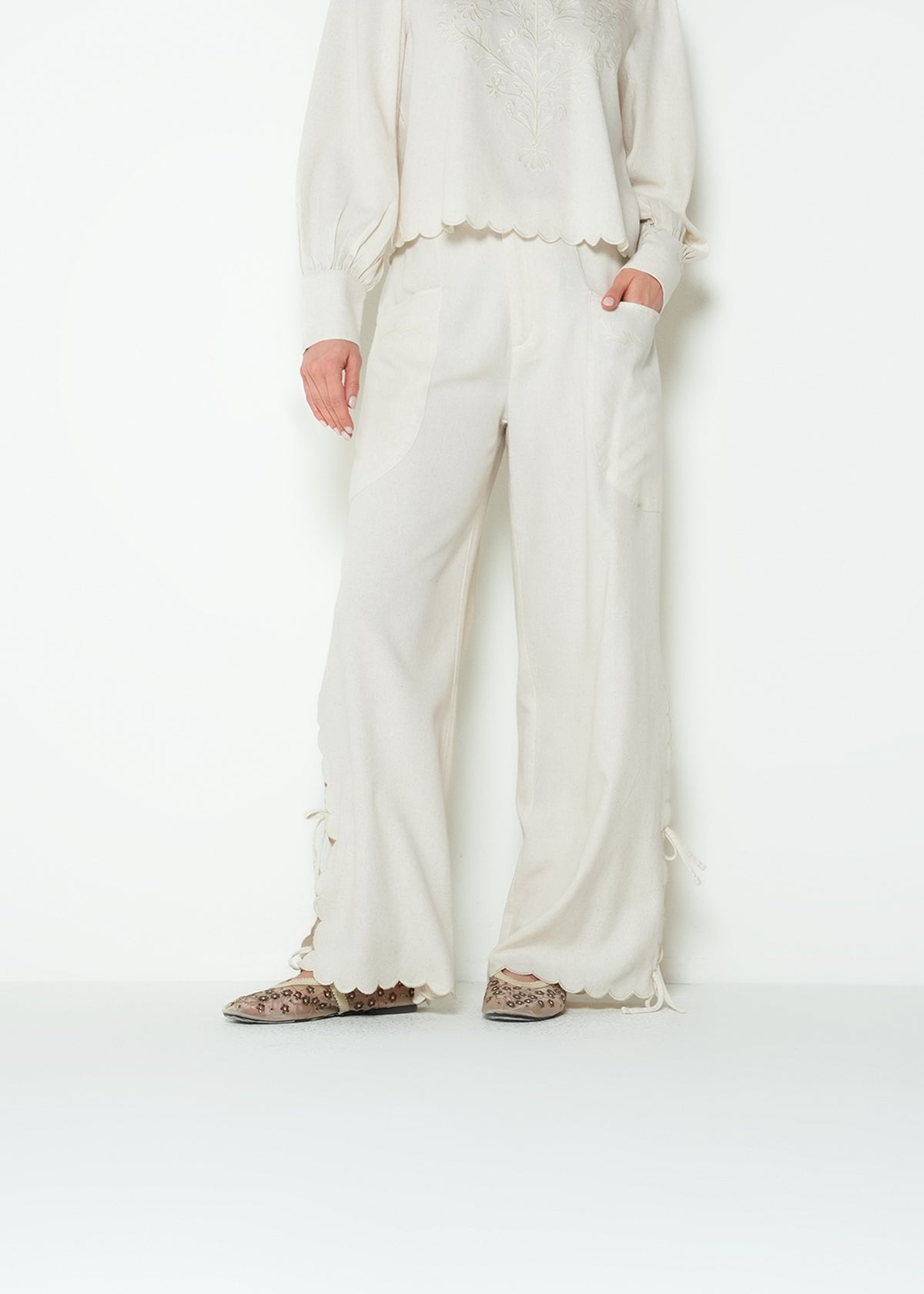 Pantalón wide leg tiro medio tipo lino - Crudo 14_433H322_CRU110605_0