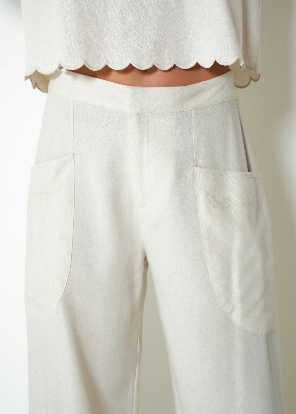 Pantalón wide leg tiro medio tipo lino - Crudo 14_433H322_CRU110605_6