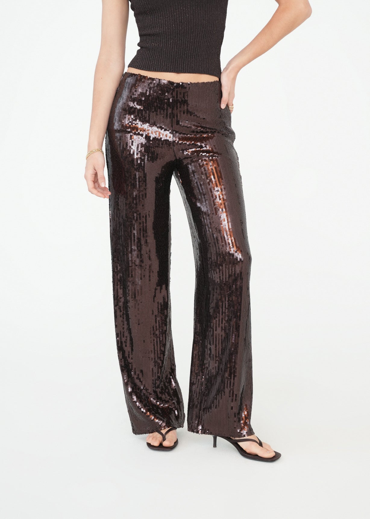 Pantalón Wide Leg de lentejuelas - Café 14_439G008_CAF191111_0