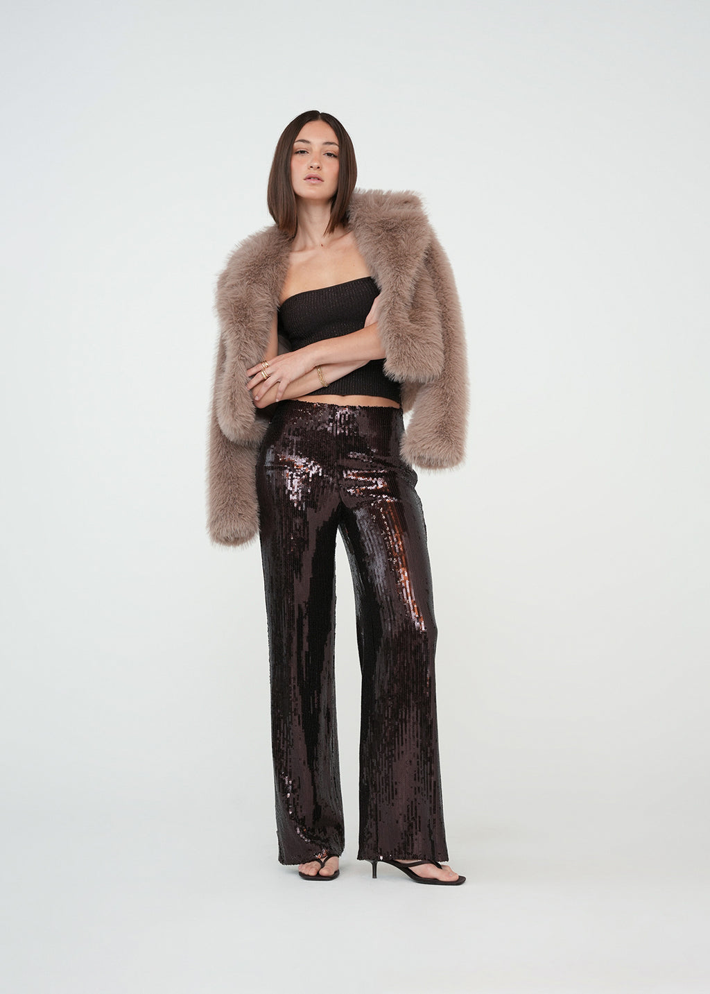 Pantalón Wide Leg de lentejuelas - Café 14_439G008_CAF191111_3