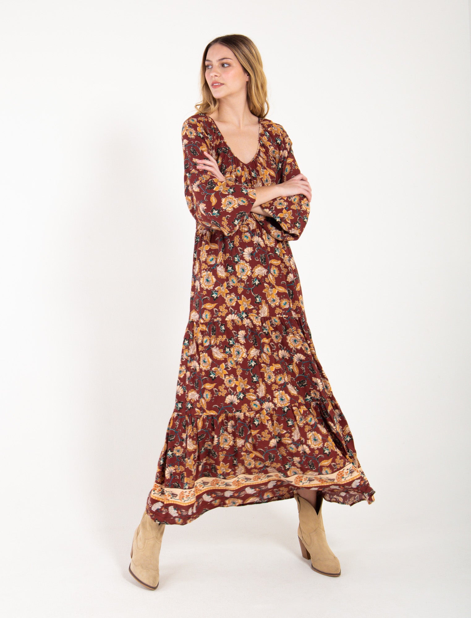 Vestido largo con estampado - Naranja 14_473D320_A04311_0