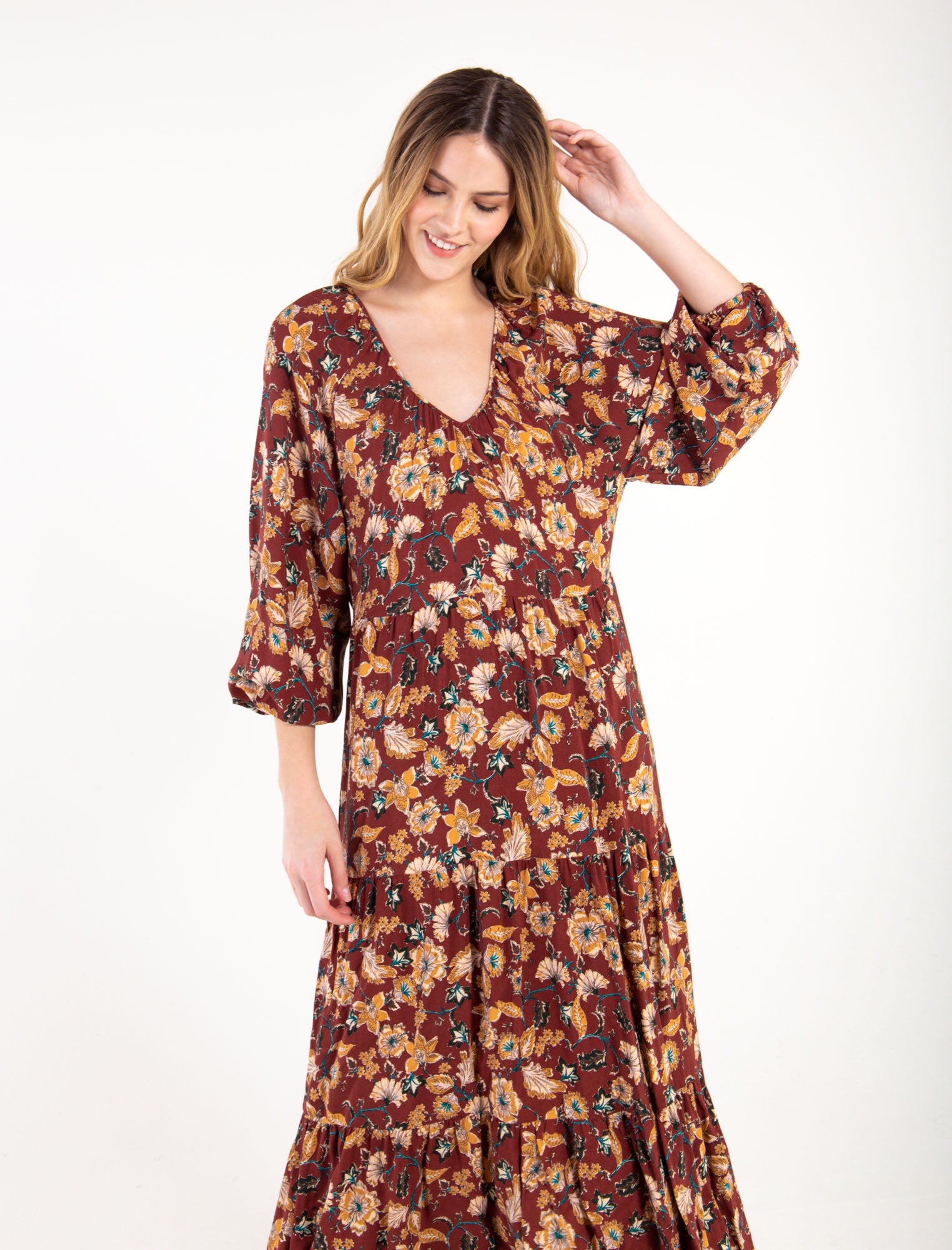 Vestido largo con estampado - Naranja 14_473D320_A04311_7