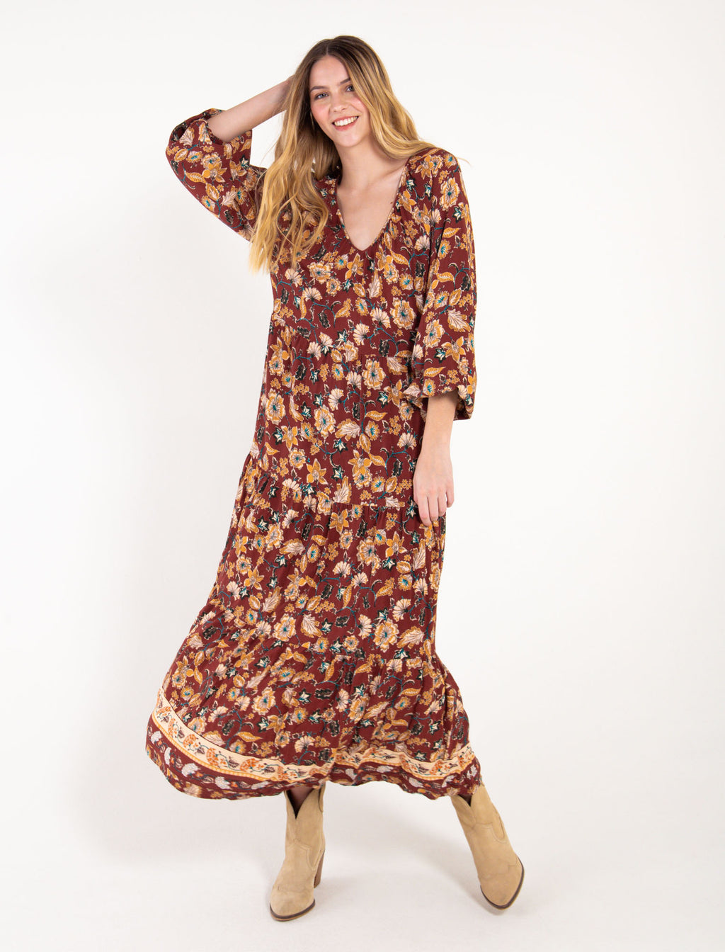Vestido largo con estampado - Naranja 14_473D320_A04311_8