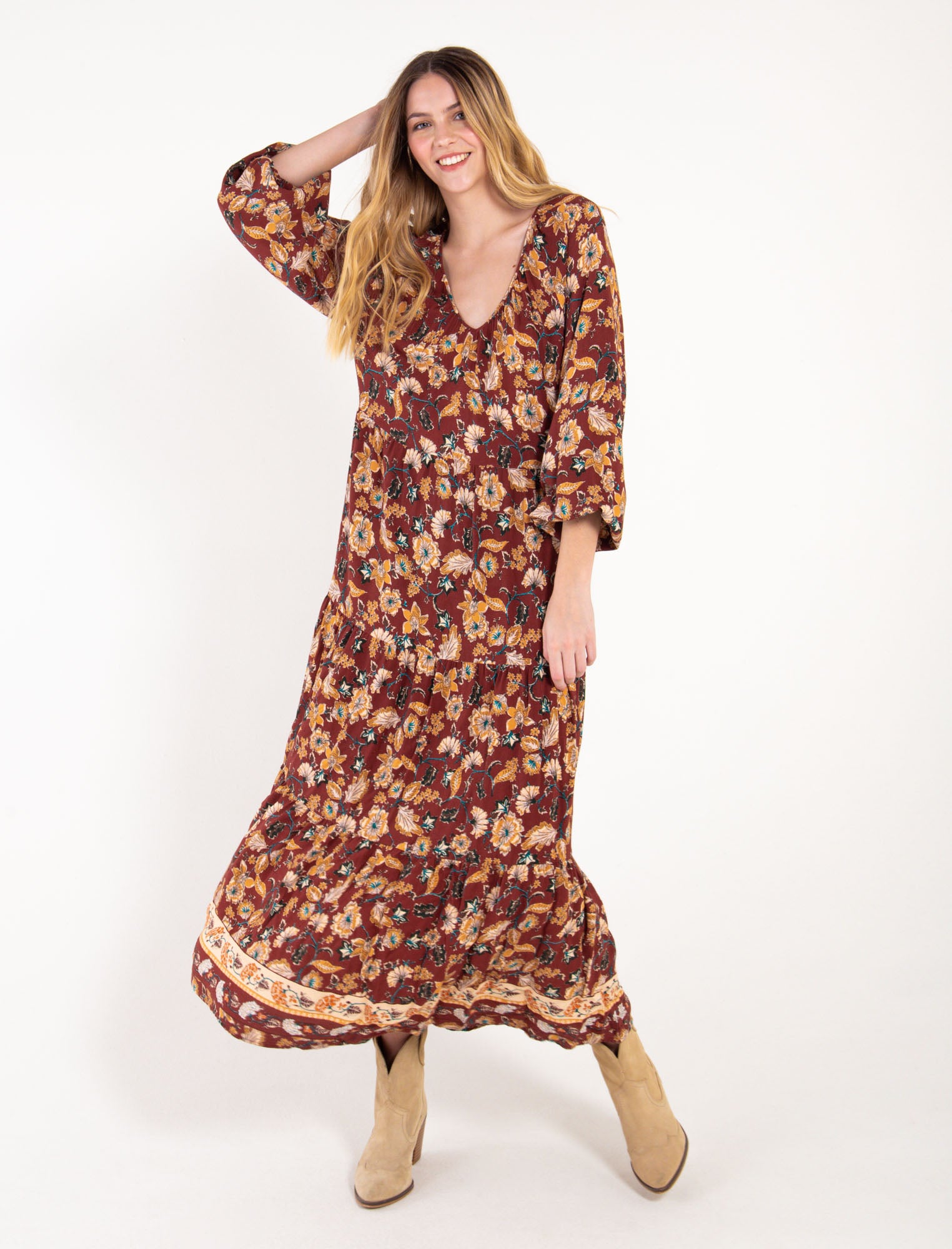 Vestido largo con estampado - Naranja 14_473D320_A04311_8