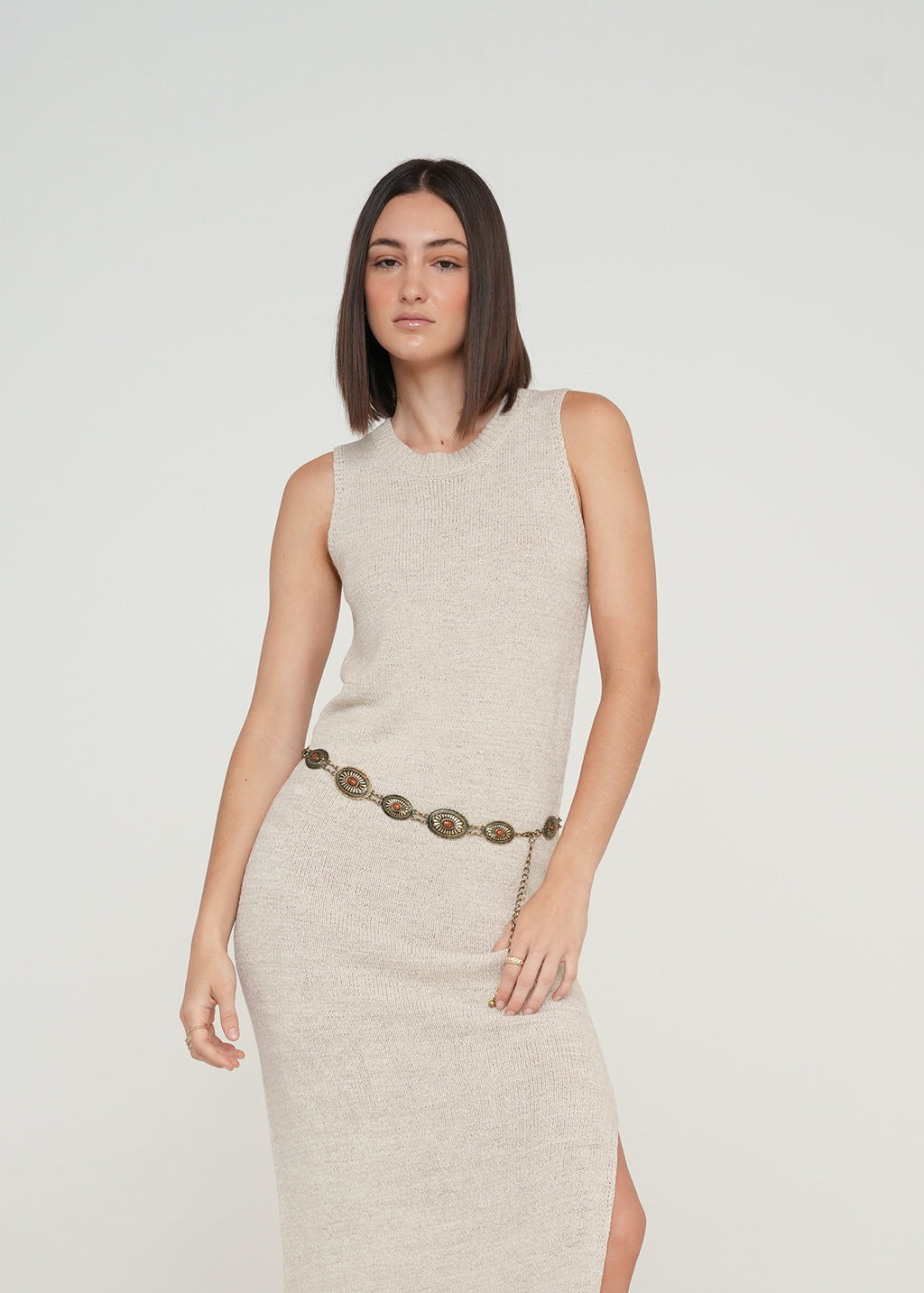 Vestido largo con abertura - Crudo 14_479G001_CRU135304_3