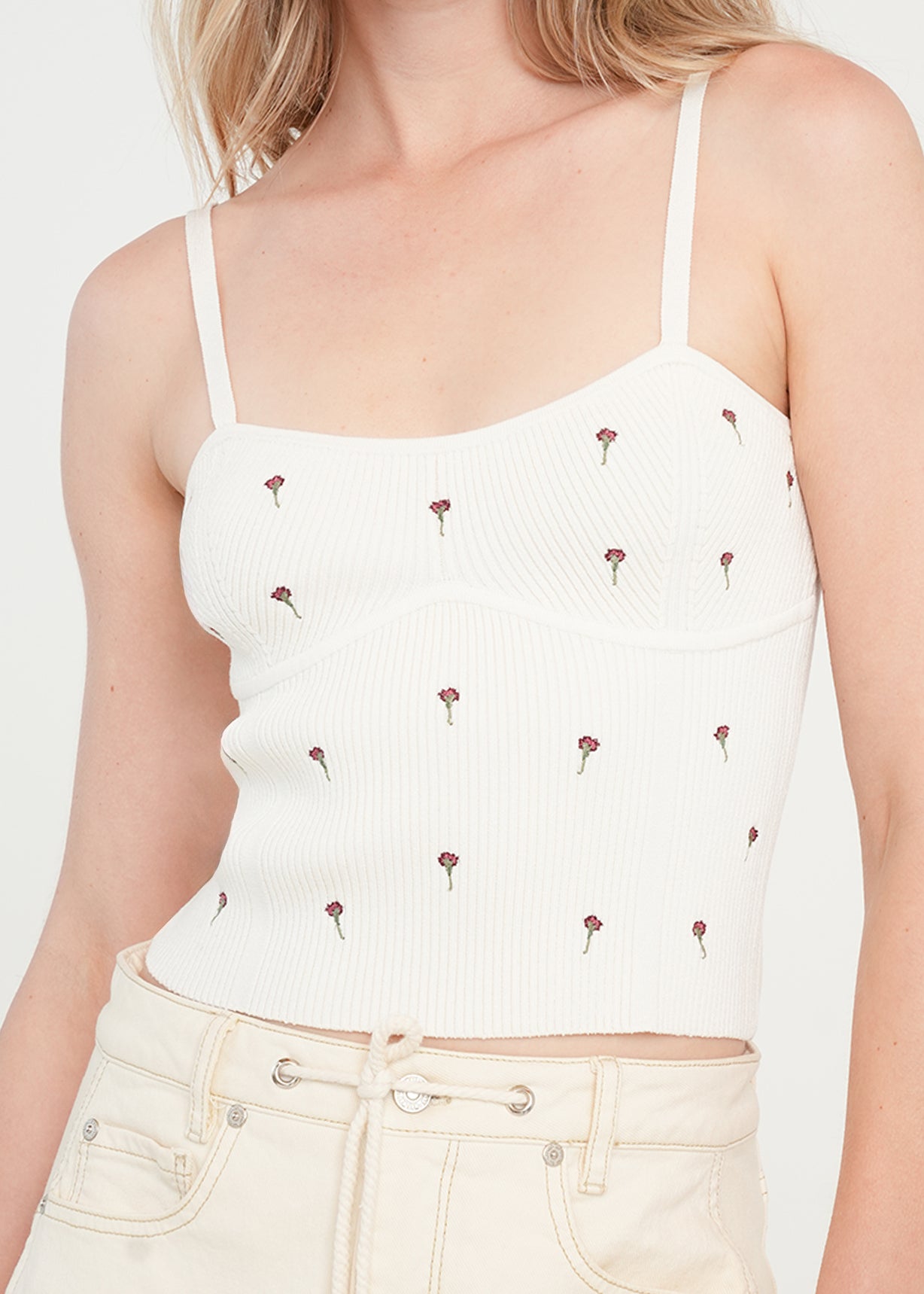 Camiseta tejida con mini flores - Crudo 14_481H032_CRU110605_0