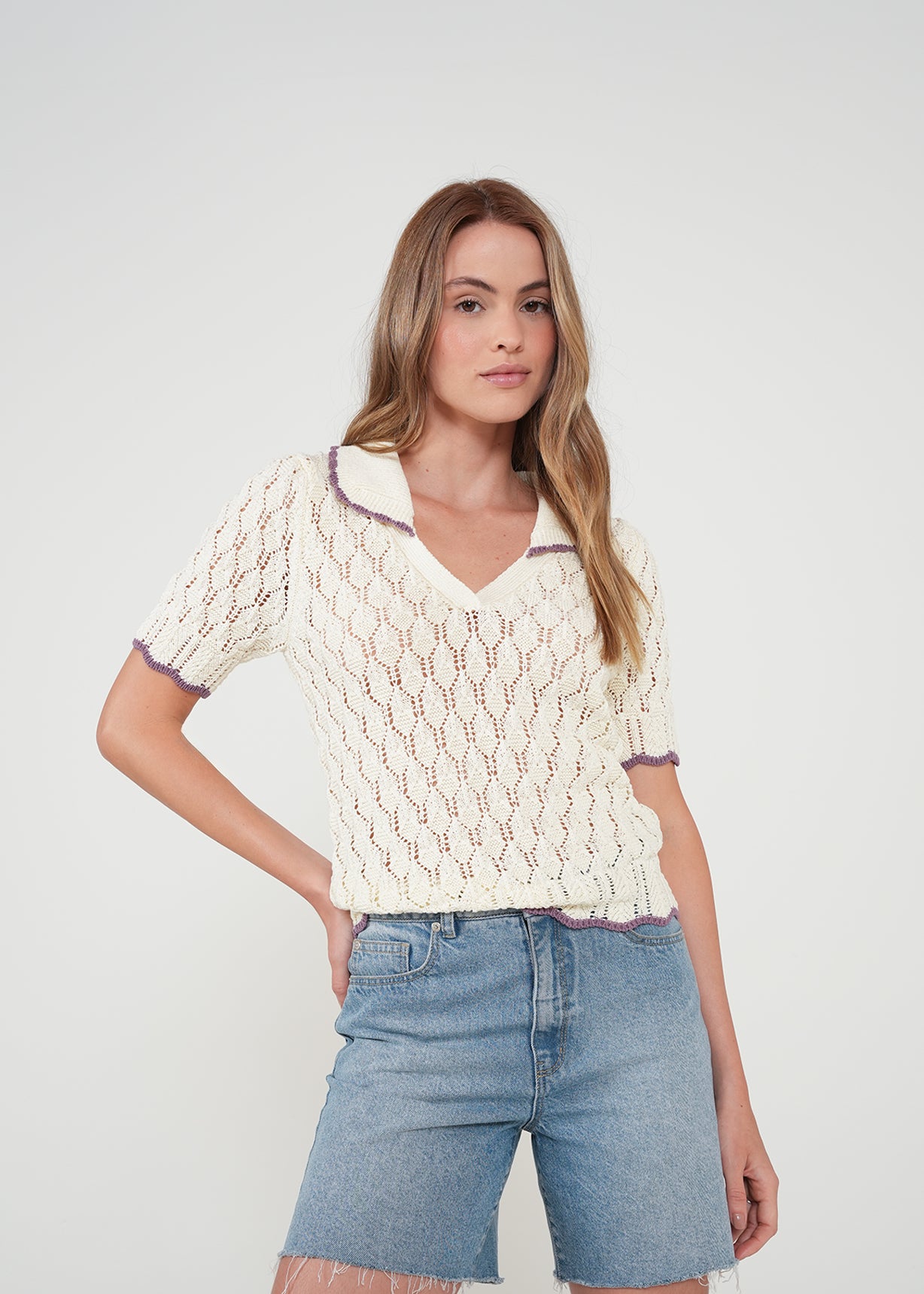 Camiseta tejida manga corta - Crudo 14_482H016_CRU110107_0