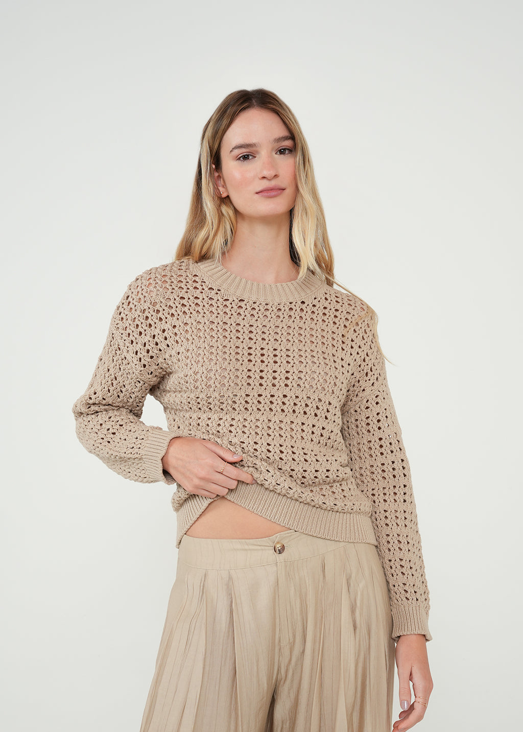 Buzo tejido cerrado - Beige 14_482H037_BEI151307_0