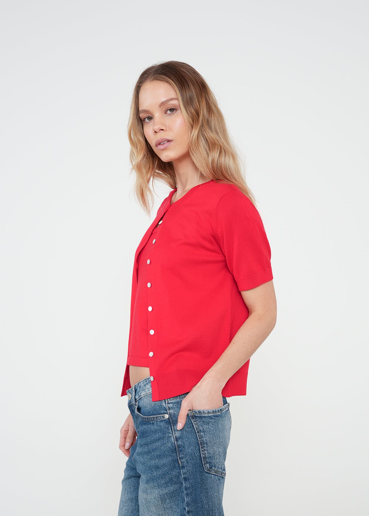 Camiseta tejida con botones - Rojo 14_482H045_ROJ181563_3