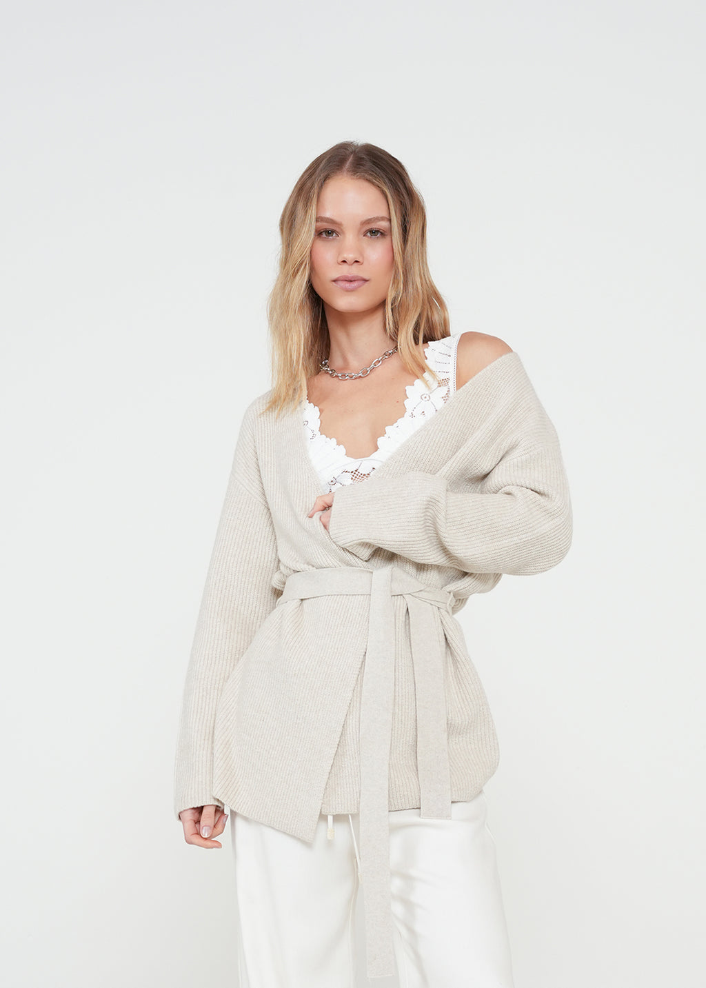 Kimono tejido con cinturón - Beige 14_482H047_BEI140002_0