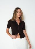 Tejido camisa manga corta cuello en v - Cafe 14_483H036_CAF190915_0
