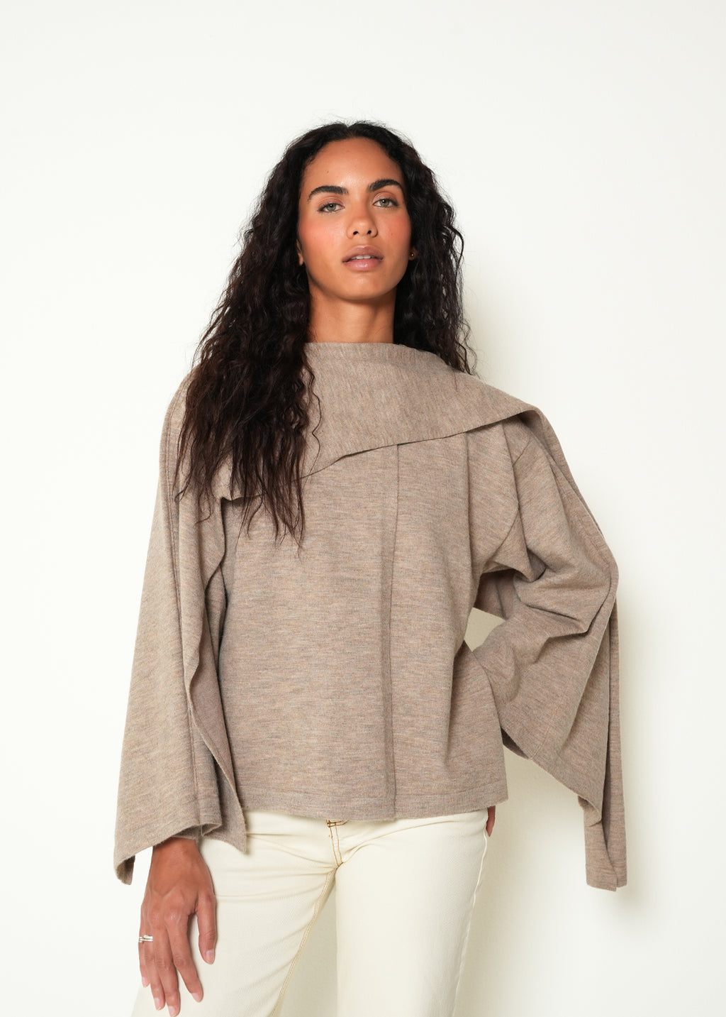 Tejido buzo manga larga cuello alto - Beige 14_483H043_BEI161212_3