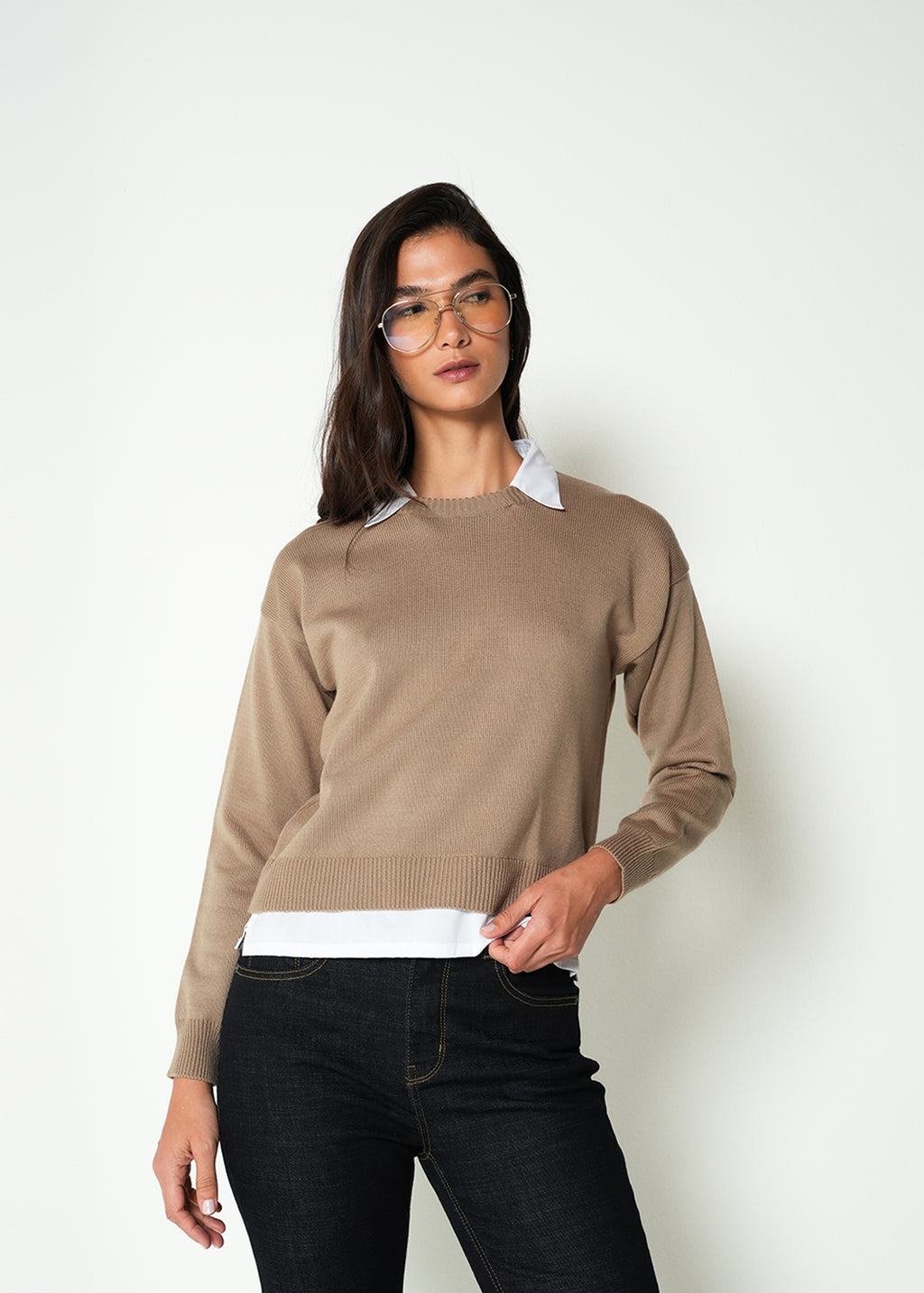 Buzo tejido con cuello camisero - Crudo 14_485H020_CRU130905_0