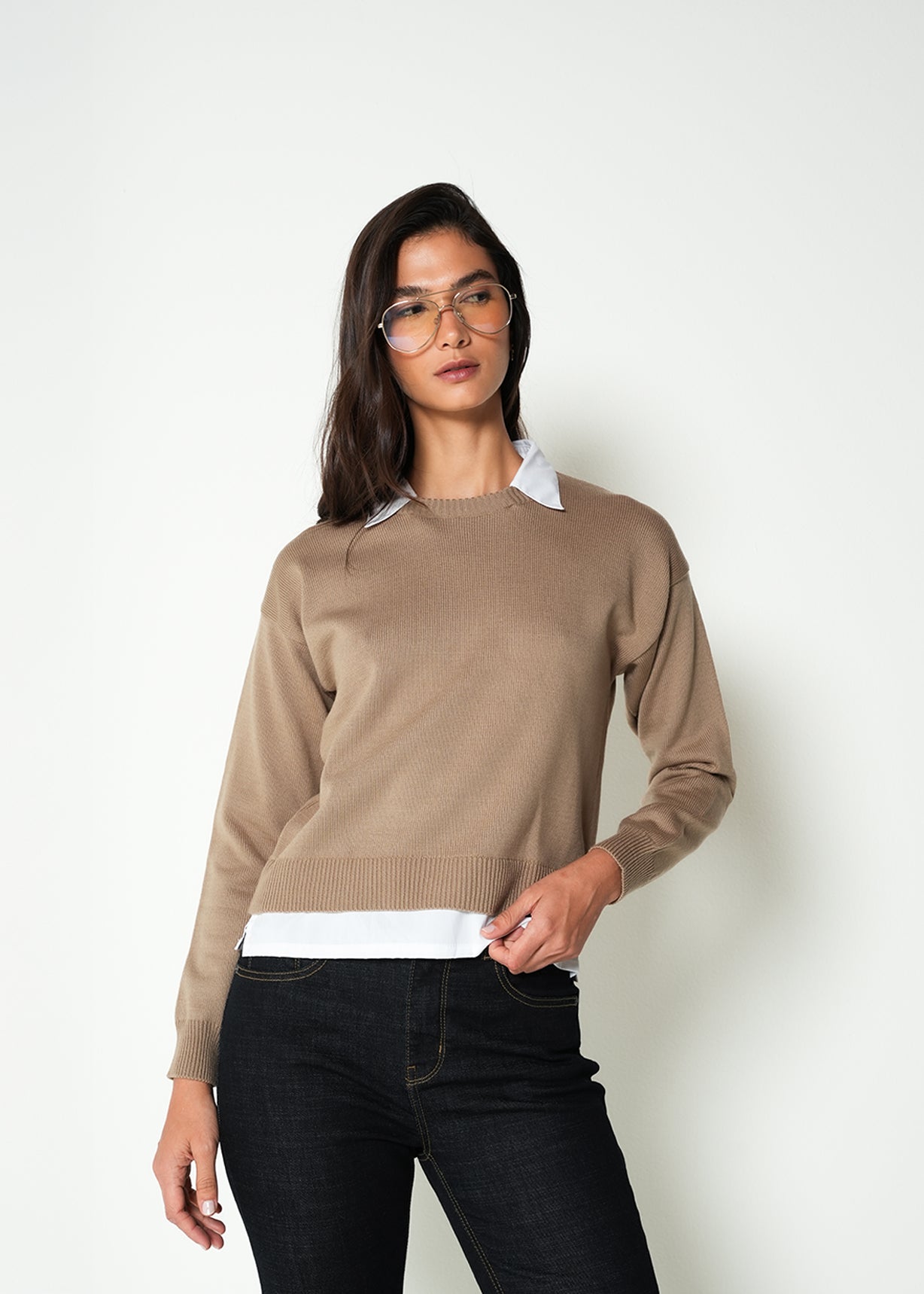 Buzo tejido con cuello camisero - Crudo 14_485H020_CRU130905_0