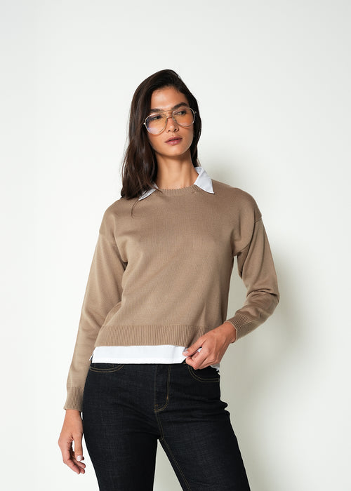Buzo tejido con cuello camisero - Crudo 14_485H020_CRU130905_0