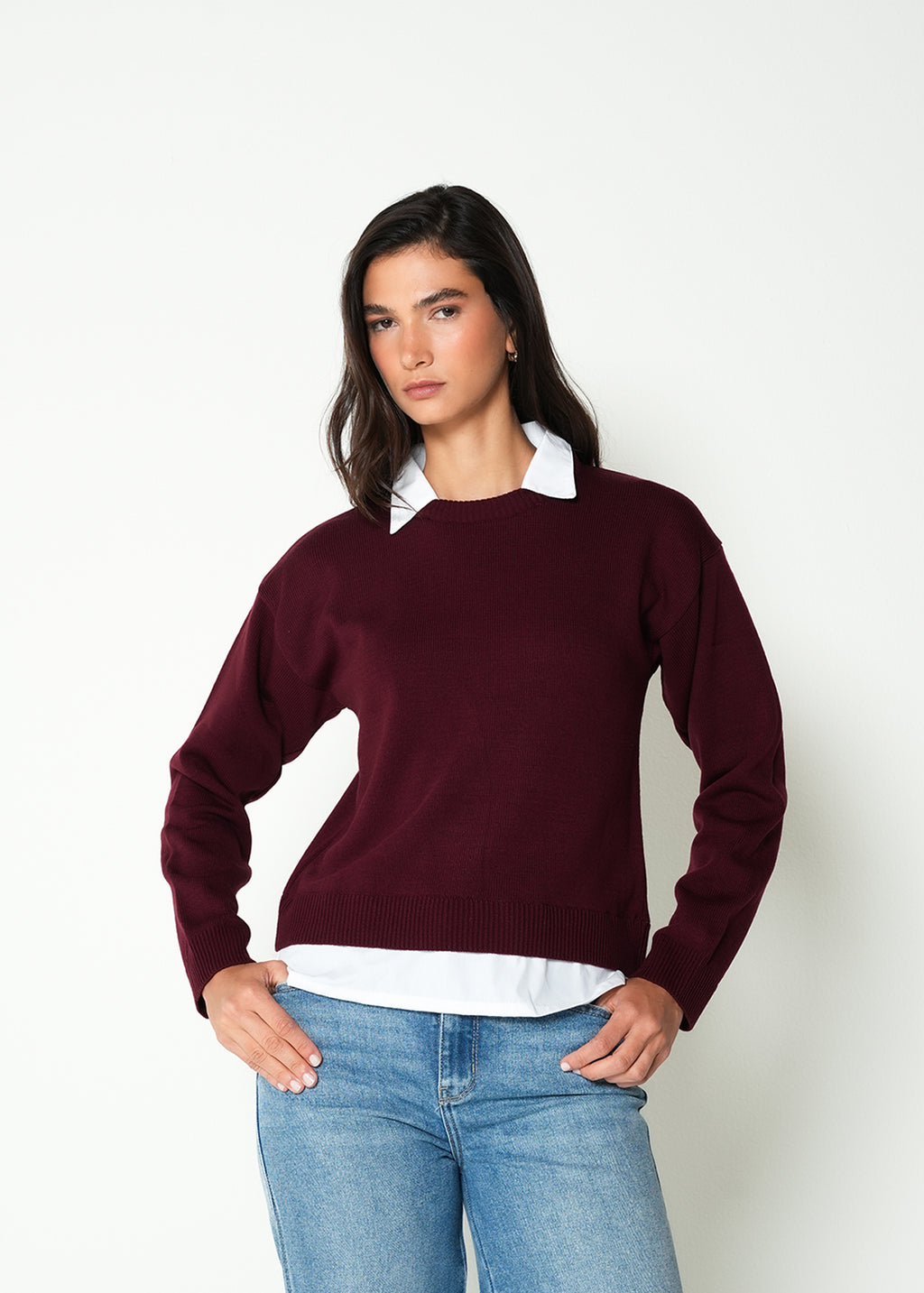 Buzo tejido con cuello camisero - Rojo 14_485H020_ROJ191528_0