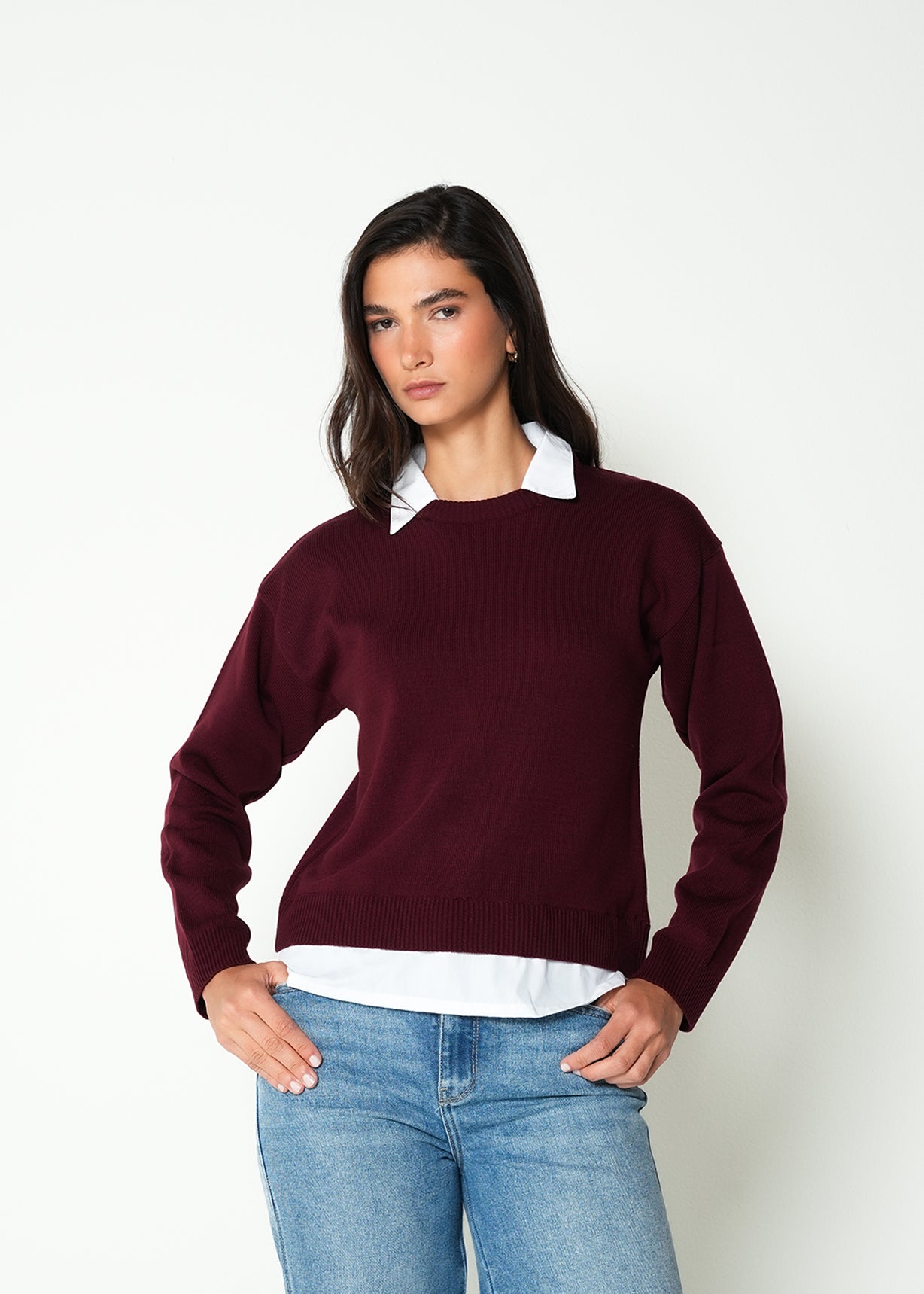 Buzo tejido con cuello camisero - Rojo 14_485H020_ROJ191528_0