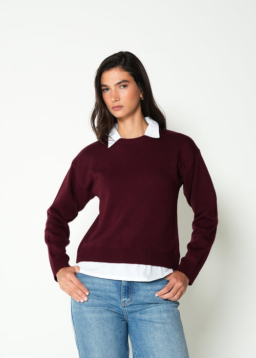 Buzo tejido con cuello camisero - Rojo 14_485H020_ROJ191528_0