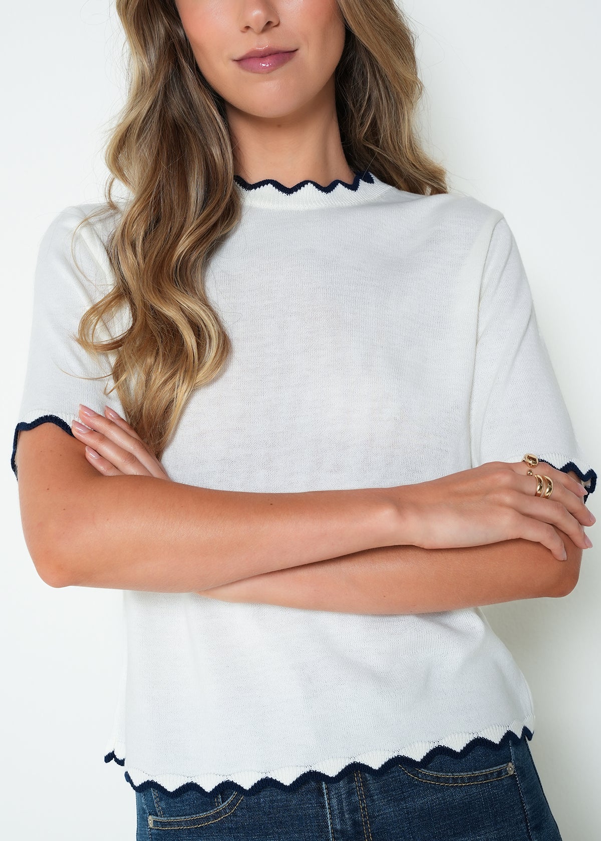 Chaleco tejido cuello en V manga corta - Crudo 14_485H064_CRU111001_4
