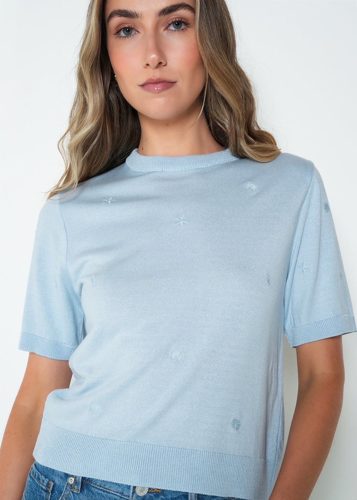 Tejido camiseta manga corta cuello redondo bordado - Azul 14_485H066_AZU154020_7