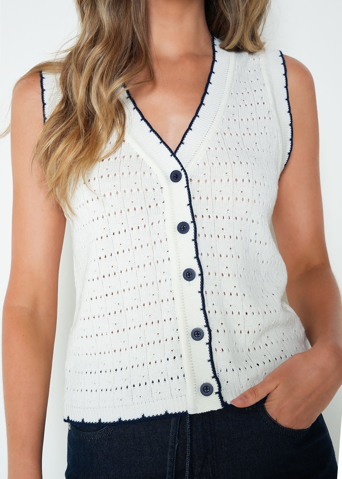 Tejido camisa cuello en V - Crudo 14_485H067_CRU111001_0