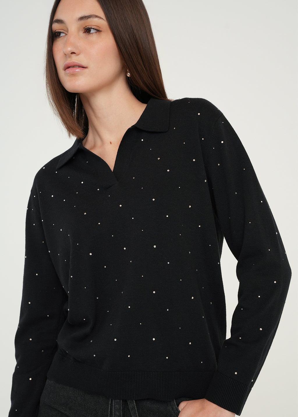Camiseta Tejida con detalles brillantes - Negro 14_489G002_NEG193909_0