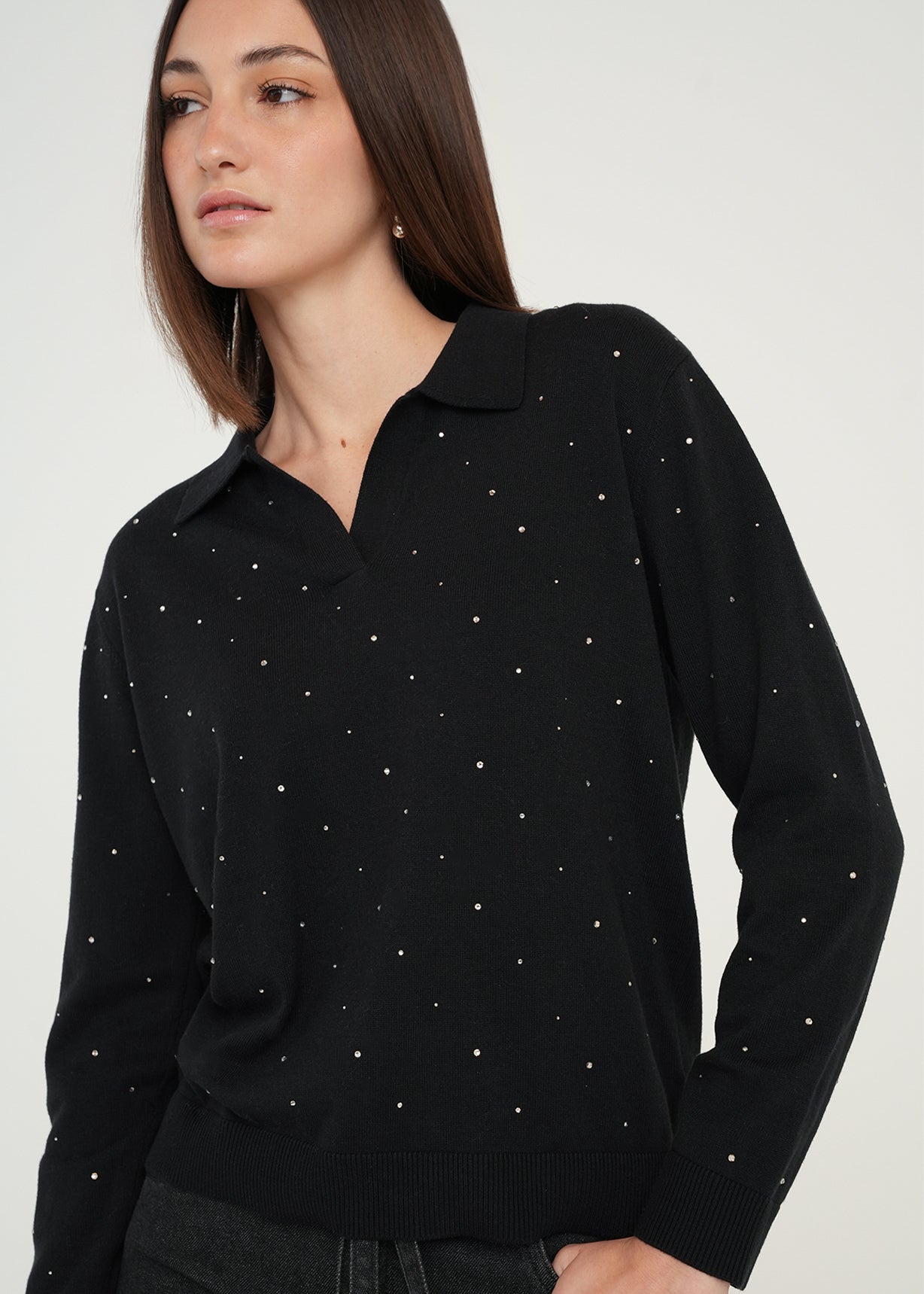 Camiseta Tejida con detalles brillantes - Negro 14_489G002_NEG193909_0