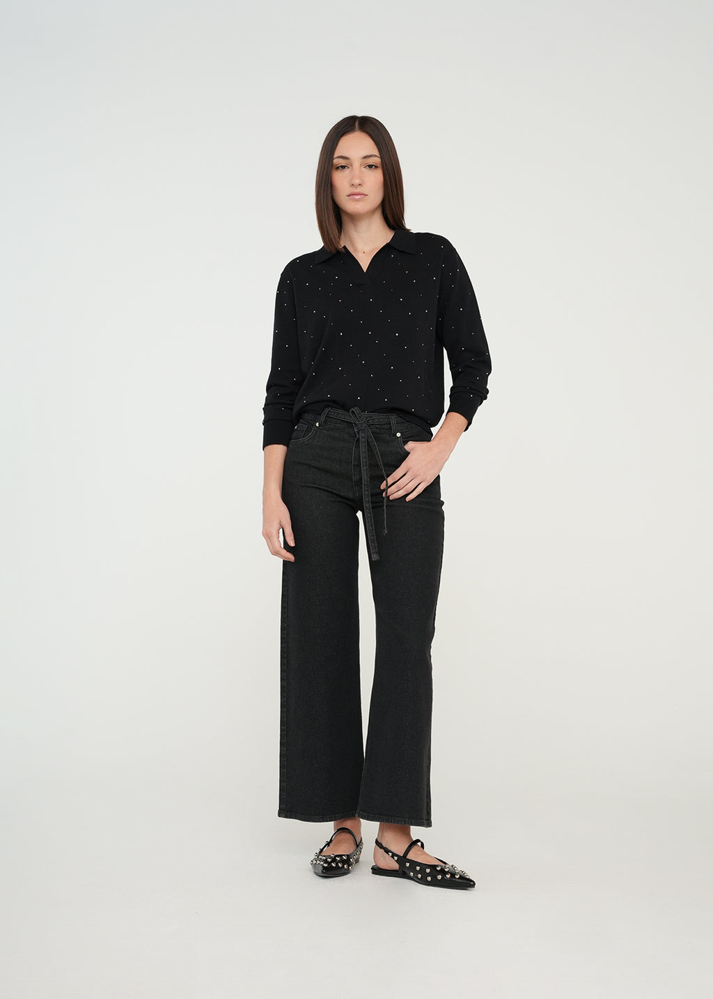 Camiseta Tejida con detalles brillantes - Negro 14_489G002_NEG193909_3