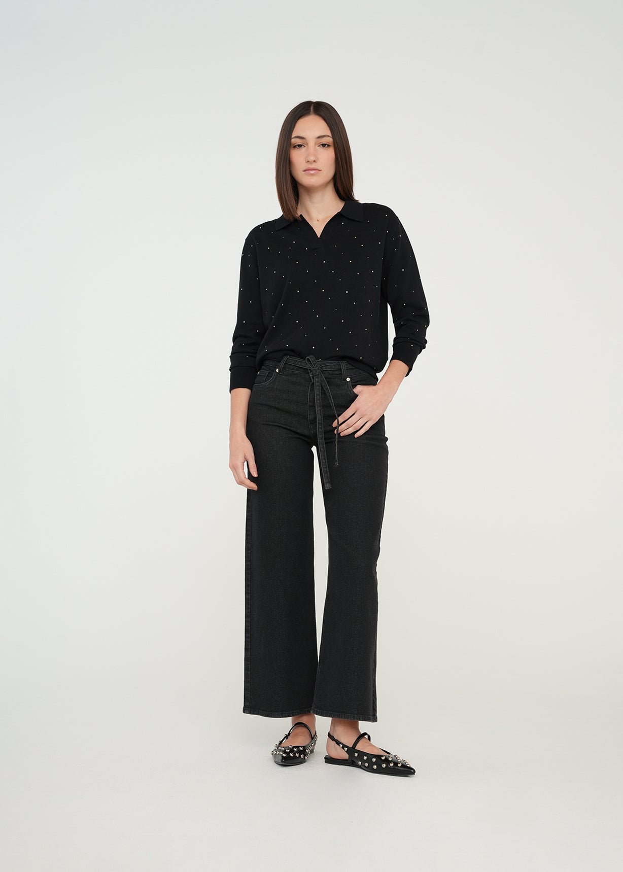Camiseta Tejida con detalles brillantes - Negro 14_489G002_NEG193909_3
