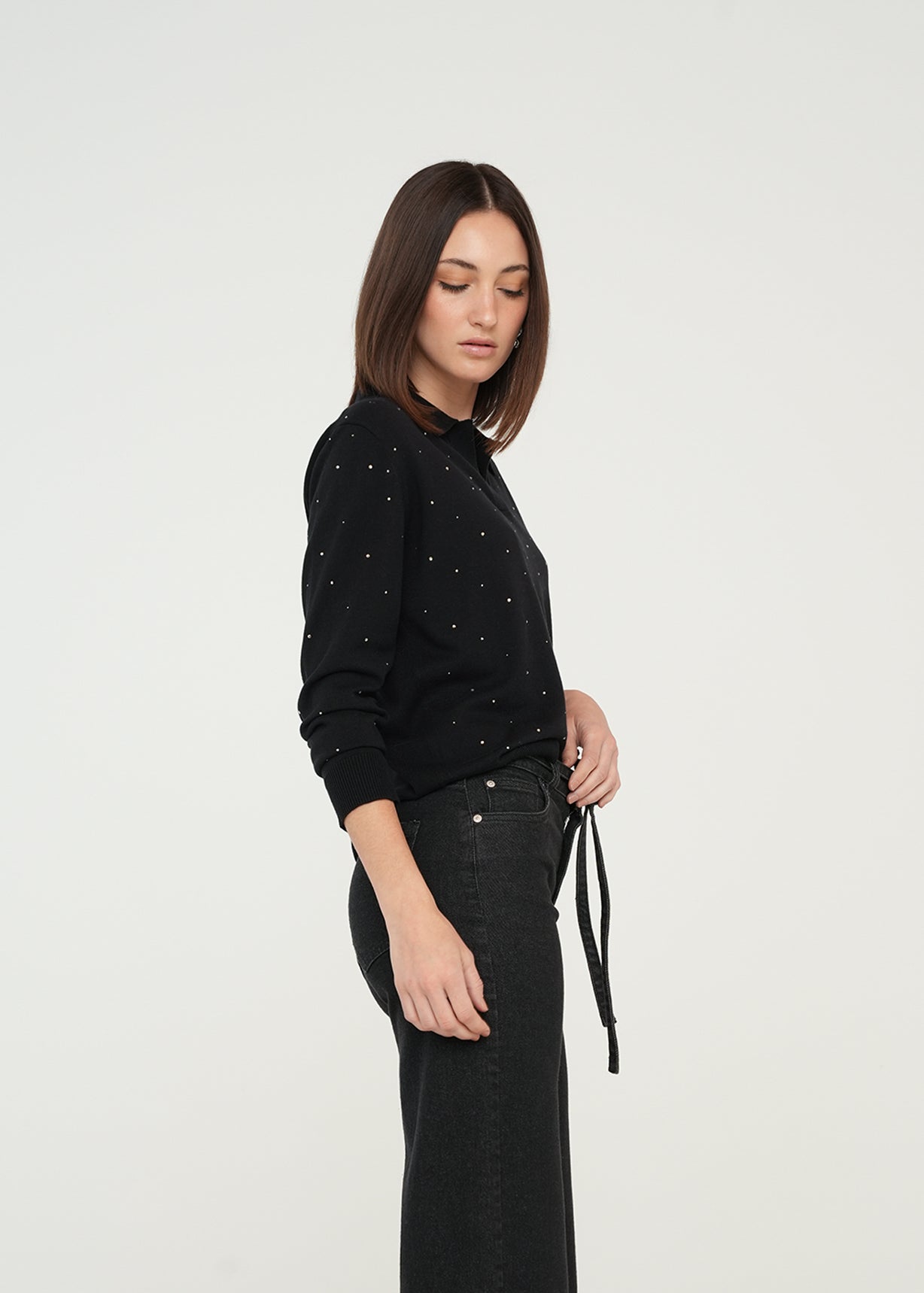 Camiseta Tejida con detalles brillantes - Negro 14_489G002_NEG193909_5