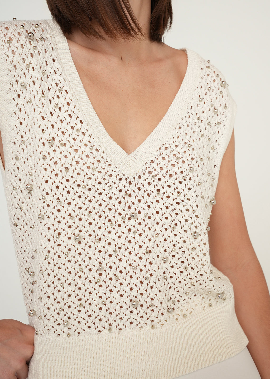 Camiseta tejida con perlas - Crudo 14_489G015_CRU110605_0