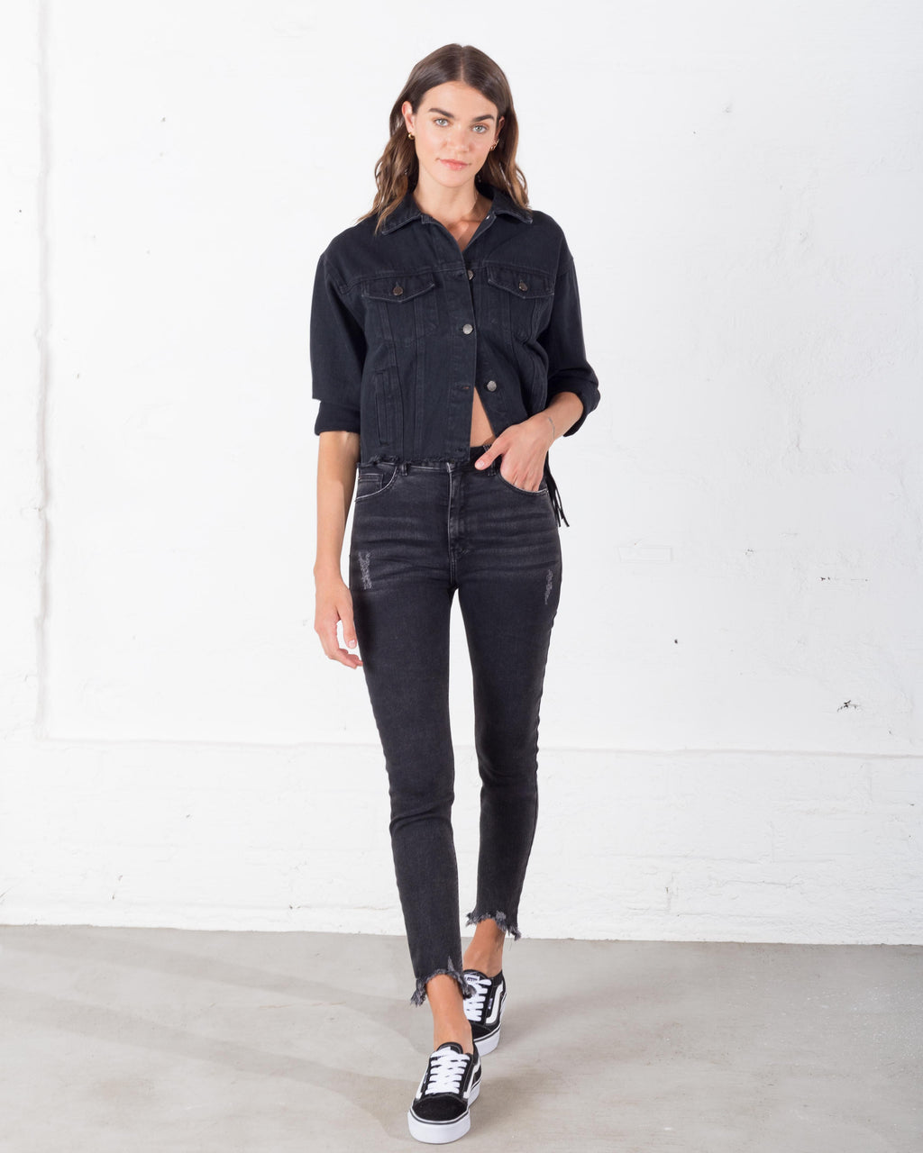 Jean para mujer negro Skinny tiro súper alto con cortes en el ruedo - Negro 14_491D011_A02759_4