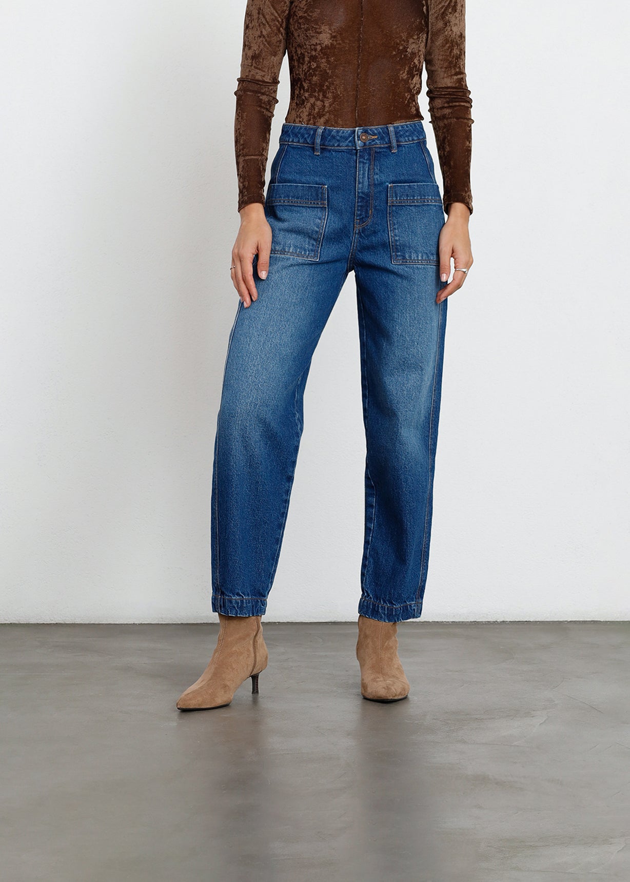 Jean Baggy tiro alto con bolsillos delanteros - Azul 14_491H001_AZU194227_0