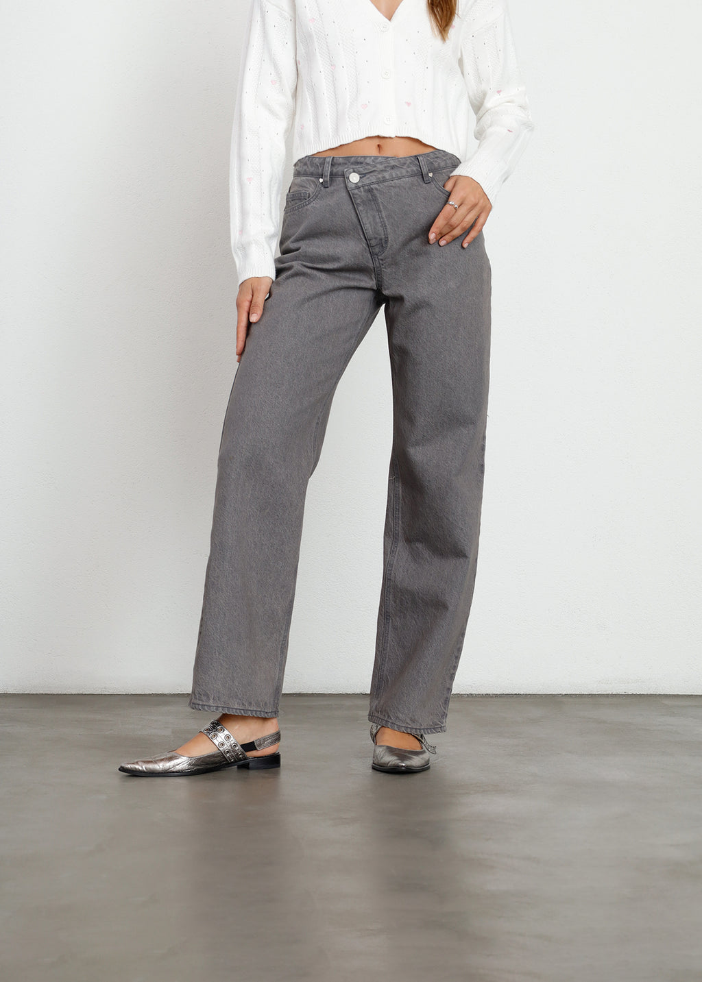 Jean Straight asimétrico en pretina - Gris 14_491H330_GRI184005_0