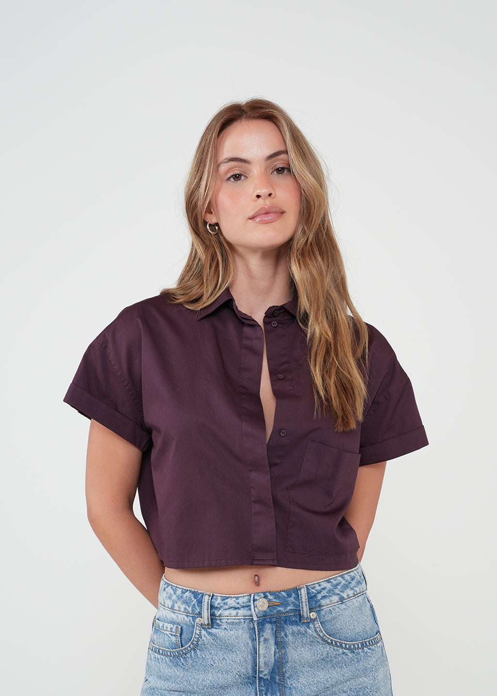 Camisa corta con bolsillo - Morado 14_512H306_MOR191619_0