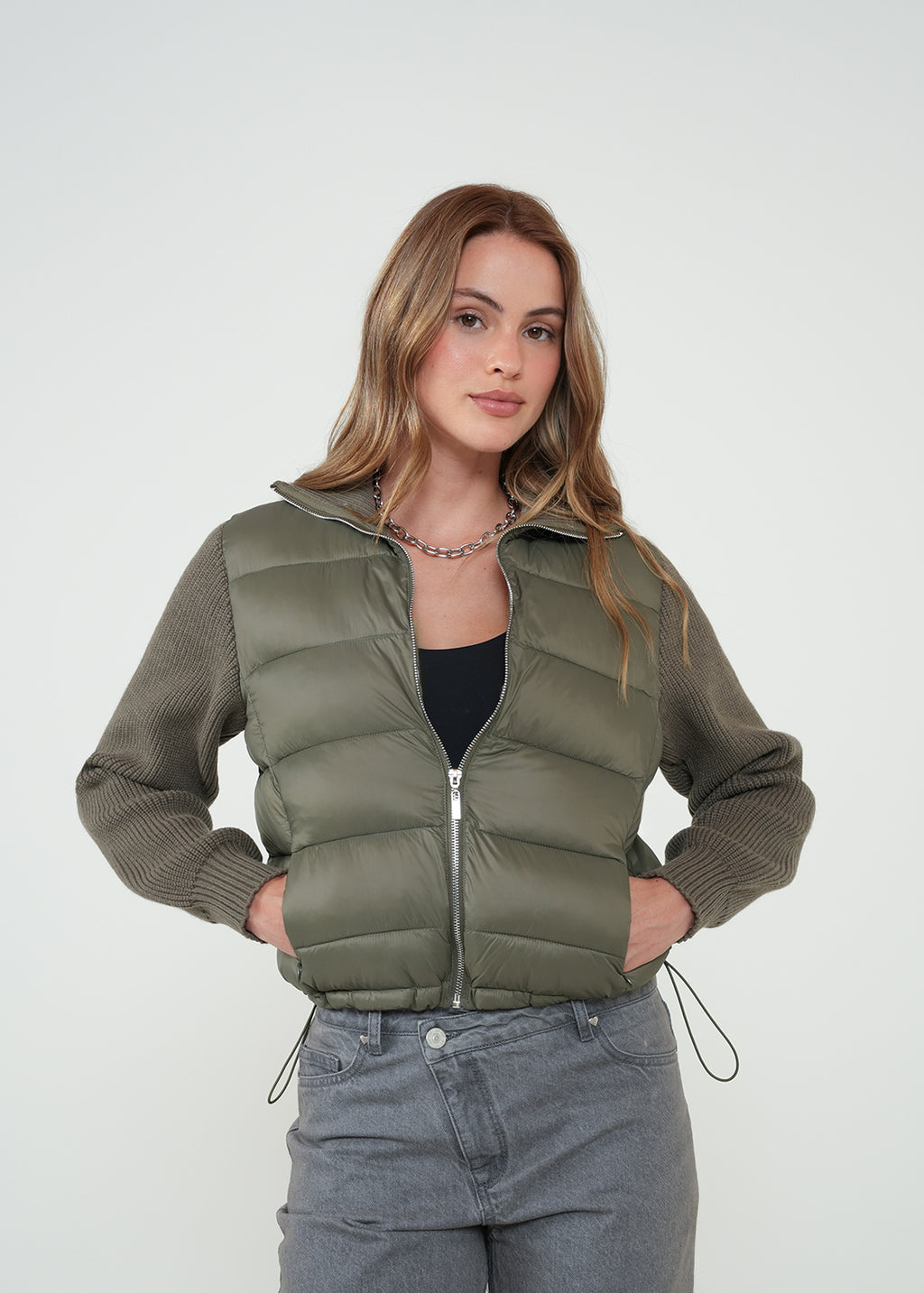Chaqueta abullonada y tejida - Gris 14_522H008_GRI180516_0
