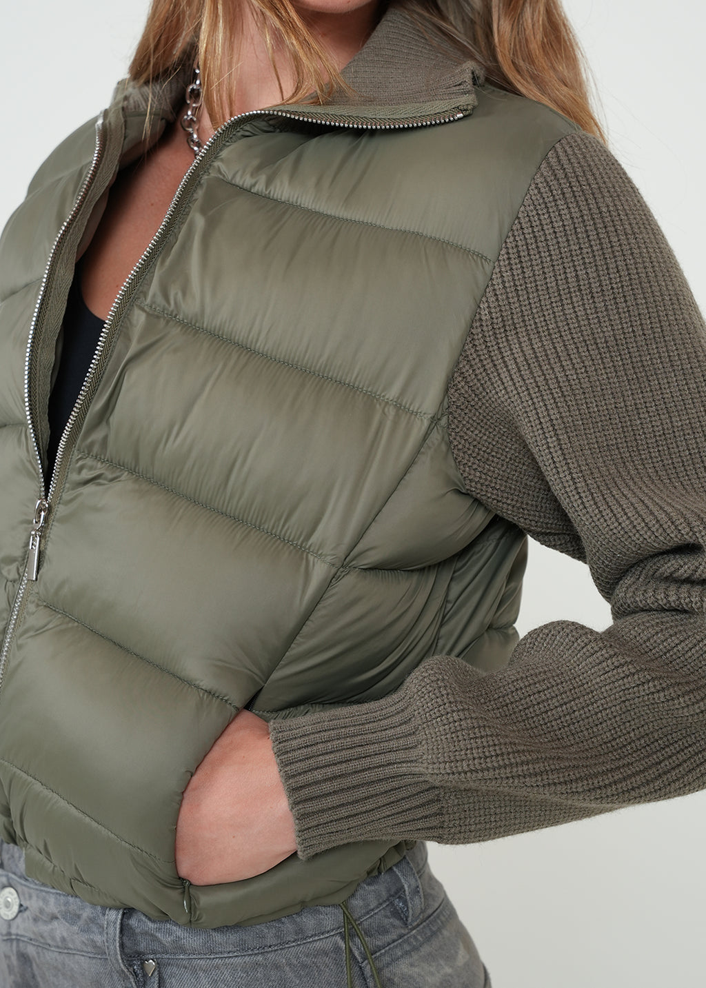 Chaqueta abullonada y tejida - Gris 14_522H008_GRI180516_4