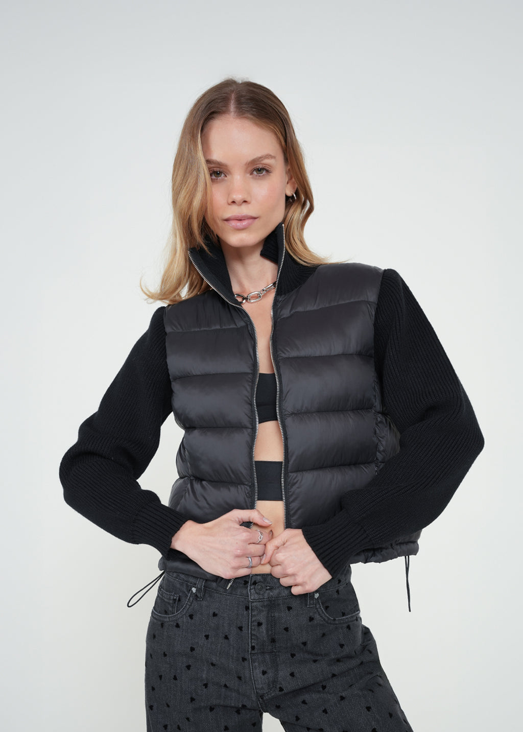 Chaqueta abullonada y tejida - Negro 14_522H008_NEG193909_4