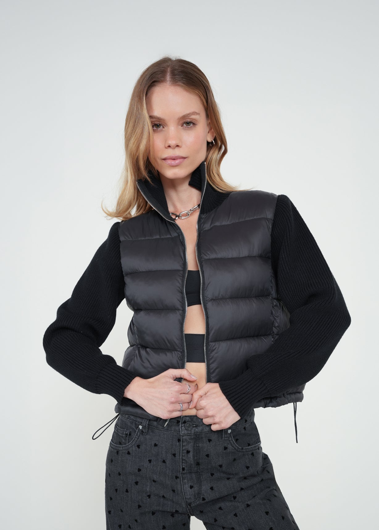 Chaqueta abullonada y tejida - Negro 14_522H008_NEG193909_4