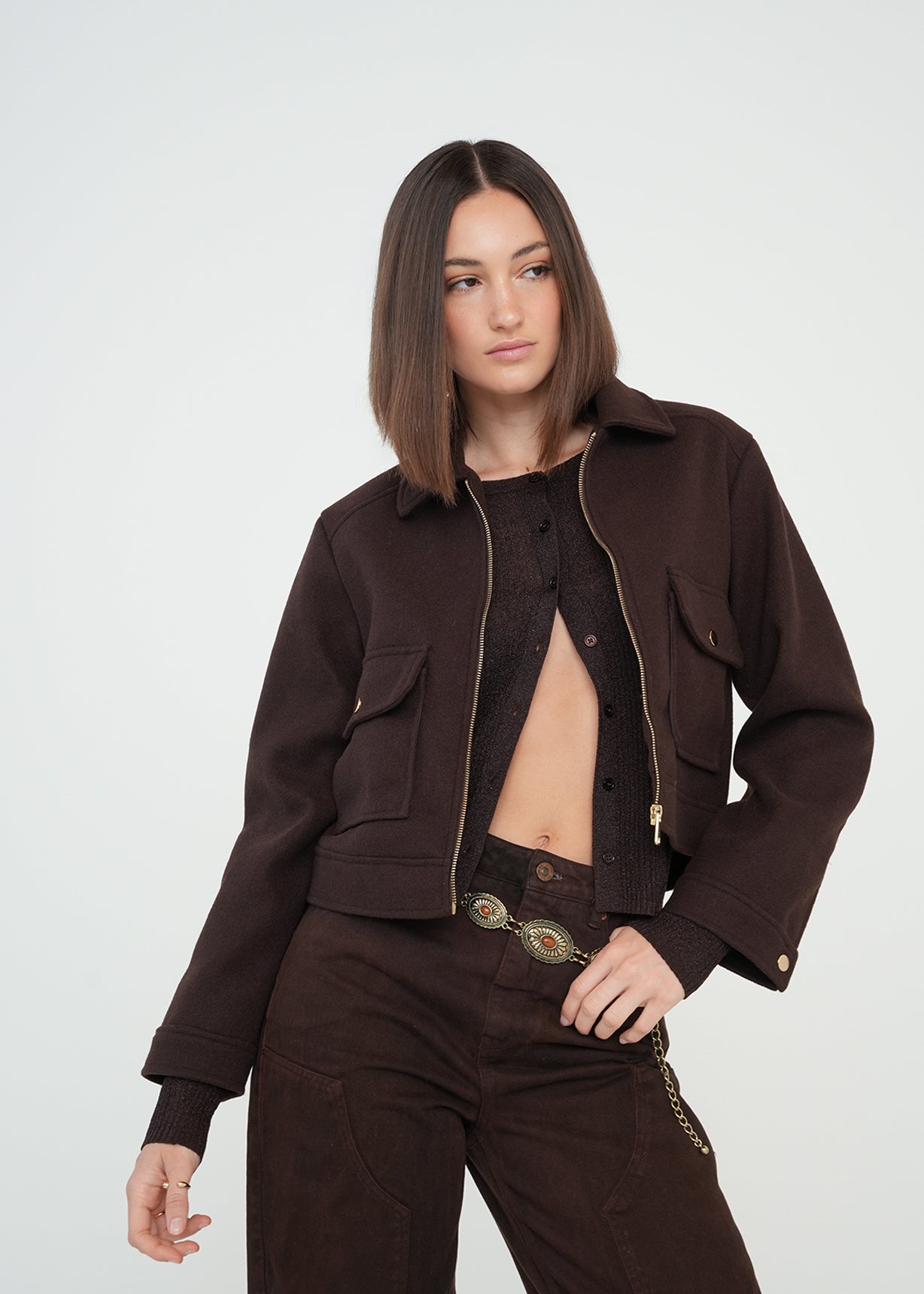 Chaqueta con detalles dorados - Café 14_529G005_CAF191111_0