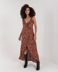 Vestido midi para mujer naranja de tiras con abertura en el frente y estampado animal print - Naranja 14_572D314_A04311_0