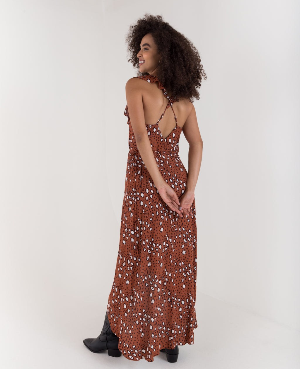 Vestido midi para mujer naranja de tiras con abertura en el frente y estampado animal print - Naranja 14_572D314_A04311_4