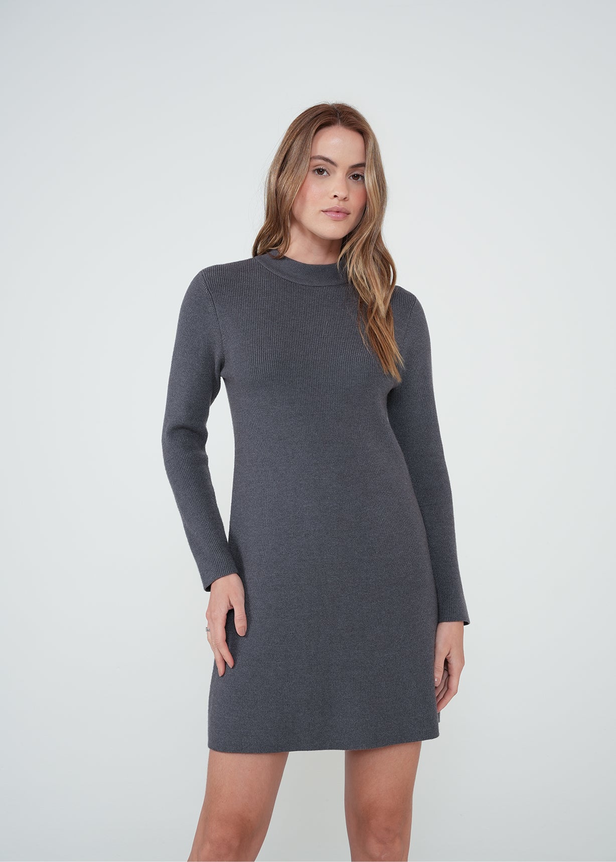 Vestido corto de manga larga - Gris 14_572H004_GRI184005_4