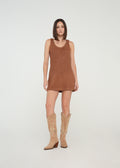 Vestido corto con taches - Café 14_579G367_CAF181048_0