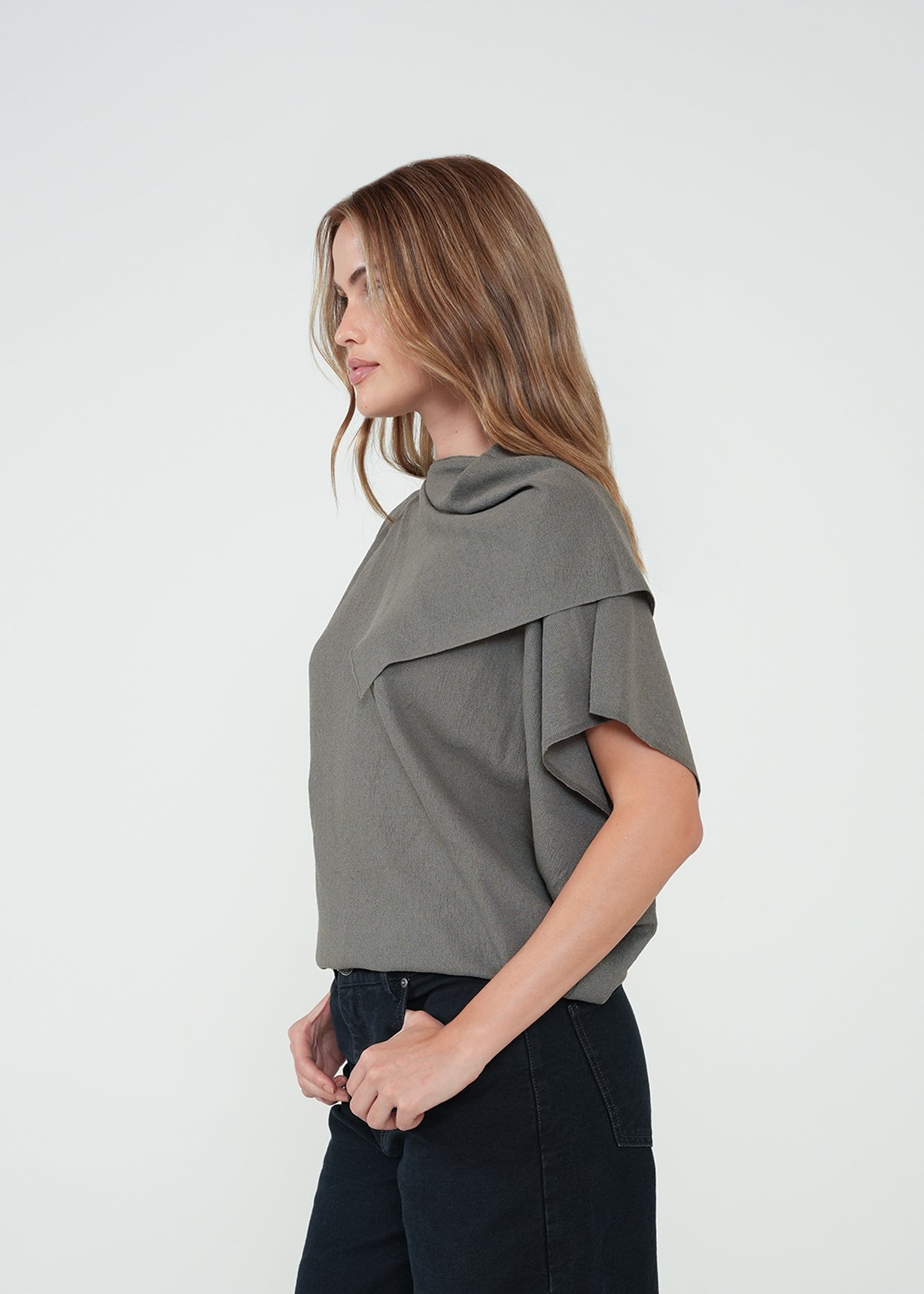 Camiseta con drapeado - Gris 14_582H002_GRI180516_3