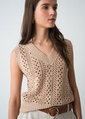 Chaleco tejido con cuello en V - Beige 14_583G090_BEI161212_0