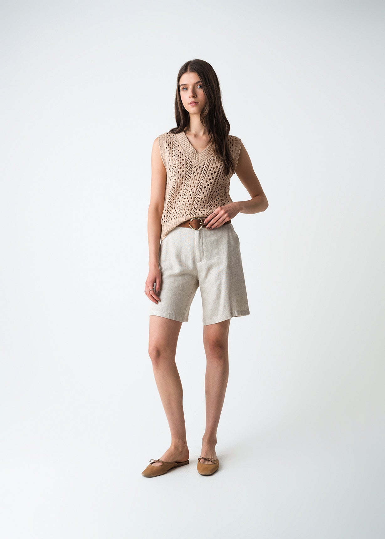 Chaleco tejido con cuello en V - Beige 14_583G090_BEI161212_7